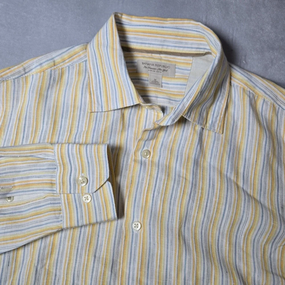 Banana Republic Shirt 100%‎ Size Medium Linen Button Front Casual Striped